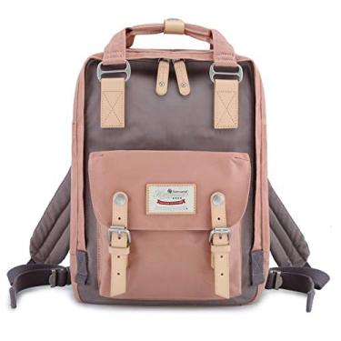 Imagem de Himawari Mochila escolar impermeável, bolsa de viagem feminina, vintage, 38 cm, espaço para laptop de 14 polegadas, para universitários e estudantes, Pink+gray, Regular