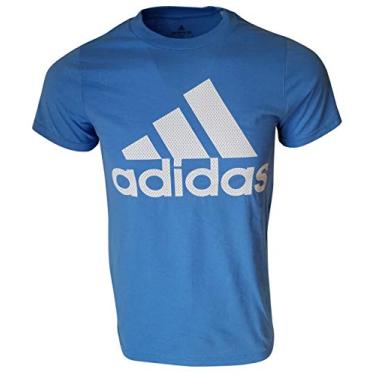Imagem de adidas Camiseta masculina estampada Badge of Sport (pequena, azul-claro/branco (logotipo Mesh))