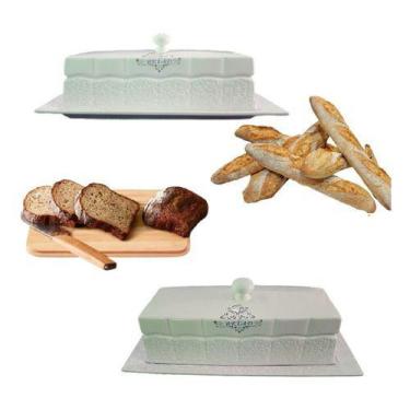 Imagem de Porta Pão Com Tampa Cerâmica Servir Bread Off White 38X18x18 - Vachero