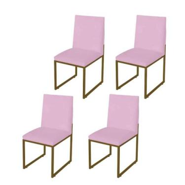 Imagem de Kit 4 Cadeiras Jantar Metálica Dourado Suede Garden - Mafer - Móveis M