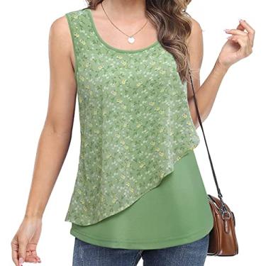 Imagem de Camisetas femininas de verão sem mangas regatas sólidas gola redonda férias ajuste clássico colete cami macio, verde, P (busto: 88 cm)