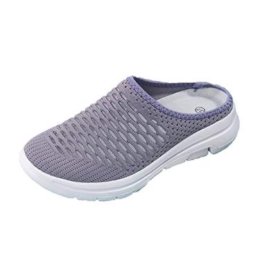 Imagem de Dressnu Pacote cabeça air pad sandálias femininas primavera e verão fora da parte inferior grossa sem salto moda tamanho grande, Roxa, 7