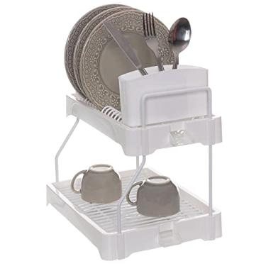 Imagem de Escorredor de Pratos com Porta Talher Prime Aramado Dry Duplo Branco com Branco