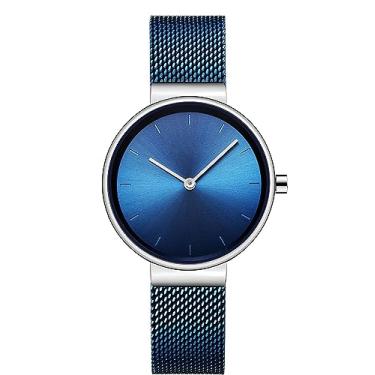Imagem de Relógio de pulso feminino de quartzo simples da moda com pulseira de malha de aço inoxidável, Azul, 32mm