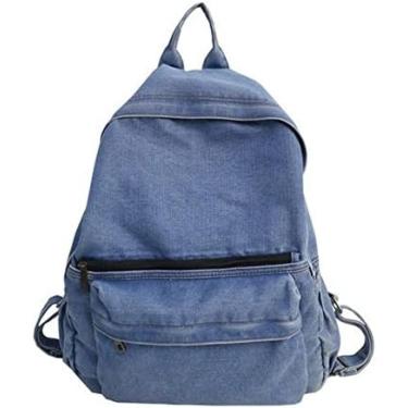 Imagem de Mochila De Viagem Mochila De Lona Feminina Moda Denim Bolsa De Ombro Novo Saco De Escola Para Meninas Adolescentes Escola Backapck,Mochila Azul Claro,A,Striking44