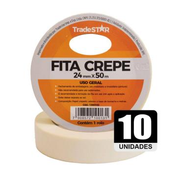 Imagem de Fita Adesiva Crepe Papel 24mm X 50m C/10 Rolos 24x50