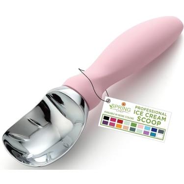 Imagem de Colher de sorvete Spring Chef com cabo macio, colher profissional resistente e resistente, ferramenta de cozinha premium para massa de biscoitos, gelato, sorbet, limonada rosa