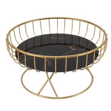 Imagem de Cesta de Frutas de Arame de Metal, Tigela de Frutas Dourada para Balcão de Cozinha, Suporte de Frutas Cestas de Armazenamento para Bancada, Decoração de Casa (L Fundo Preto com