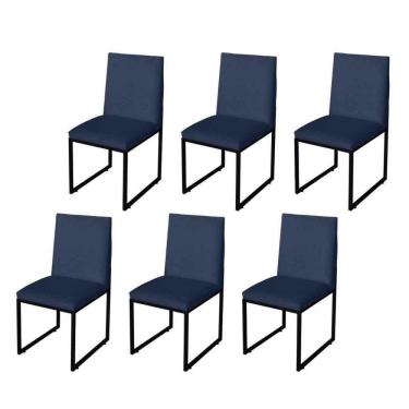 Imagem de Kit 6 Cadeira Para Sala De Jantar Trendy Base Metálica Preto Suede Azul Marinho