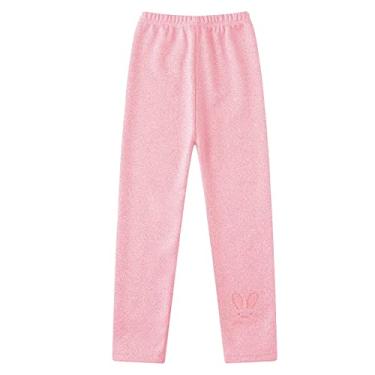Imagem de Leggings infantis de coelhinho para bebês meninas forradas com lã quente algodão sem pés elástico calças básicas calças de dança, rosa, 4-5T