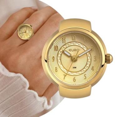 Imagem de Relógio Anel Feminino Dourado Euro Delicado Luxo Exclusivo