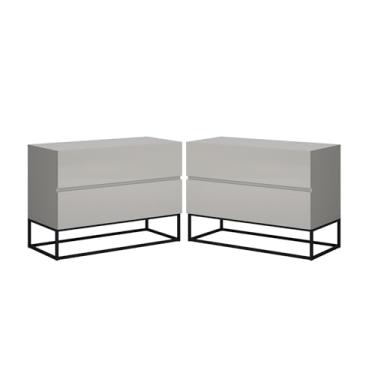 Imagem de Casa Detalhe, 2 Mesas De Cabeceira Gaveteiro Eros 60cm Moderno Com Pés De Ferro Estilo Industria OffWhite/Preto