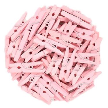 Imagem de 90 Mini Pregador para Varal de Fotos e Memory Board Prendedores Fotos 3,5cm (Rosa Claro)