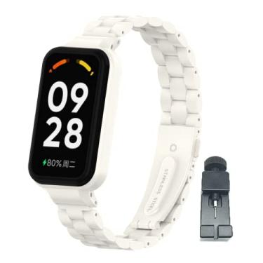 Imagem de T-BLUER Compatível com pulseiras Xiaomi Redmi Band 2, pulseira de substituição de metal de aço inoxidável com moldura de metal para Xiaomi Smart Band 8 Active