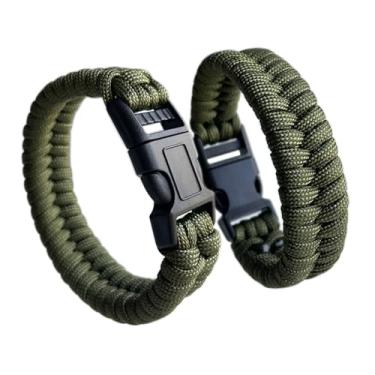 Imagem de CIBBALIY 2 pulseiras de paracord verde exército 21,6 cm trançado pulseira tática inclui cordão de paraquedas e fivelas de plástico para caminhadas, viagens e acampamento, Medium, Plástico, Sem pedras