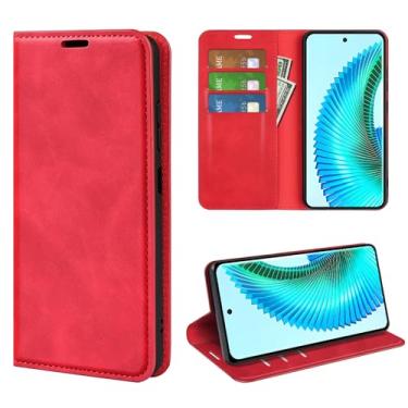 Imagem de Capa para Huawei Honor X9b, design carteira de couro com slot para cartão e fecho magnético capa dobrável Huawei Honor Magic 6 lite capa para celular Huawei Honor X50 5G (vermelha)