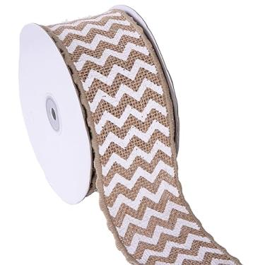 Imagem de CSZD RIBBON Fita de juta Chevron com fio, 6,3 cm x 10 jardas x 1 rolo para guirlanda de árvore de Natal laços de embrulho de presente artesanato faça você mesmo arranjo floral decoração de festa de casa de fazenda festiva (branco, 6,3 cm)