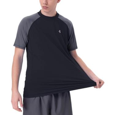 Imagem de Camisa masculina de proteção solar Rash Guard Real UPF 50+ UV SPF Camisa leve de pesca plus size UPF=1360, Preto, cinza escuro, M