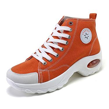 Imagem de VV87 Tênis feminino casual de lona com almofada de ar, cano alto, sola grossa, para jogging e caminhada, Laranja, 37