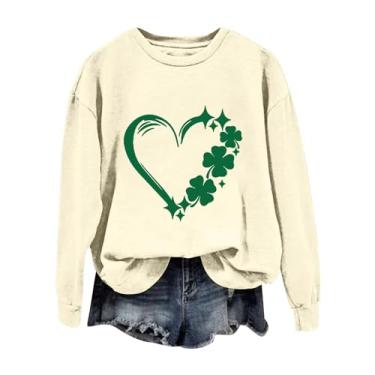 Imagem de Camiseta feminina St. Patricks Day St. Pattys Raglan verde St Patricks Top manga longa pulôver despojado, Bege, P