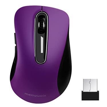 Imagem de Memzuoix Mouse sem fio de 2,4 G, mouse de computador de 1400 DPI com receptor USB, sem fio, portátil, alimentado por bateria, mouse sem fio para notebook, PC, desktop, 5 botões, roxo