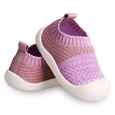 Imagem de Sapatos de primeira caminhada para bebês de 1 a 4 anos para crianças de 1 a 4 anos, sola macia, antiderrapante, malha de algodão, respirável, leve, material TPR sem cadarço, tênis para uso ao ar