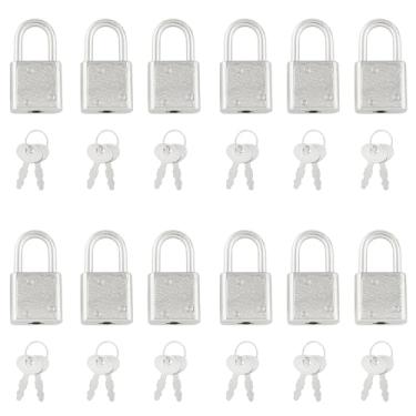 Imagem de ZZLZX 12 peças, mini fechaduras quadradas com 12 chaves, mini cadeados de diário fofos, estilo vintage, decorativos, pequenos cadeados adequados para caixas de armazenamento de joias, diários (prata)