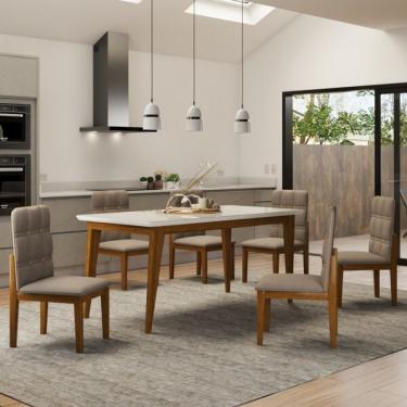 Imagem de Mesa De Jantar 6 Lugares Safira Com Vidro Cinamomo/off White