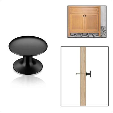 Imagem de Puxador Ponto Redondo Retrô Gaveta Porta Preto 24mm Rondo