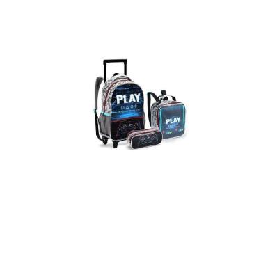 Imagem de Kit Mochila Rodinha Masculina Estojo + Lancheira Play