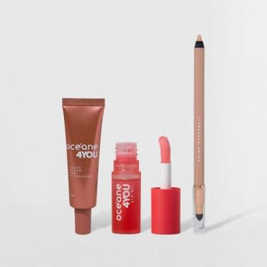 Imagem de Kit Lápis Para Olhos Bege + Lip Oil Rosa + Blush Líquido Coral 4you (3 Produtos)