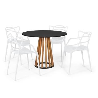 Imagem de Conjunto Mesa De Jantar Preta 100cm Com 4 Cadeiras - Branco