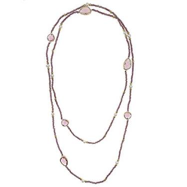 Imagem de Ametista criada com pérolas brancas de 5 a 6 mm marteladas contas de ouro antigo colar longo para mulheres joias presente de menina 127 cm, Pedra, não conhecido