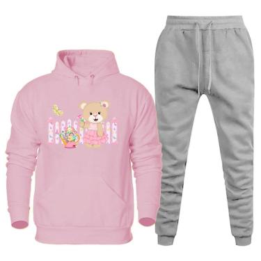 Imagem de Conjunto Abrigo Moletom Feminino Plus Size Canguru Numeraçao Especial Estampado Calça Cos Elastico