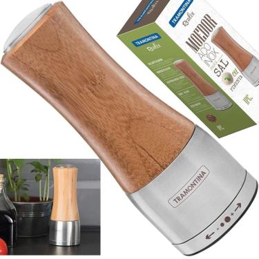 Imagem de Moedor Triturador Sal Grosso Pimenta Inox Moinho Tramontina 61652000 em Bambú e Aço Inox com Moinho em Cerâmica