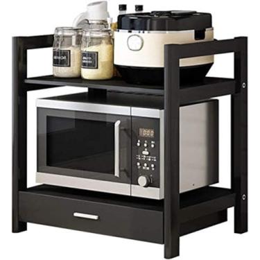 Imagem de Rack multifuncional de aço carbono para forno de micro-ondas, suporte de alta carga, montado no chão, 2 camadas com gaveta, rack de armazenamento de cozinha