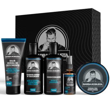 Imagem de Barba Robusta Kit Para Barba Shampoo + Condicionador + Balm + Óleo + Cera Cuidados para Barba com Ativos que Aceleram o Crescimento da Barba