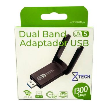 Imagem de Adaptador Wireless Wifi USB 3.0 Dual Band 5Ghz e 2.4Ghz 1300mbps com duas Antenas 8X TECH