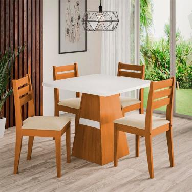 Imagem de Mesa de Jantar Quadrada Dobuê Dakar com 4 Cadeiras Estofadas Revestidas em Suede