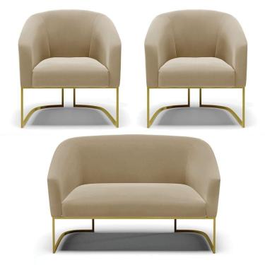 Imagem de Namoradeira E 2 Poltronas Base Industrial Dourado Stella Suede D03 - D`rossi Cor Marrom Rato