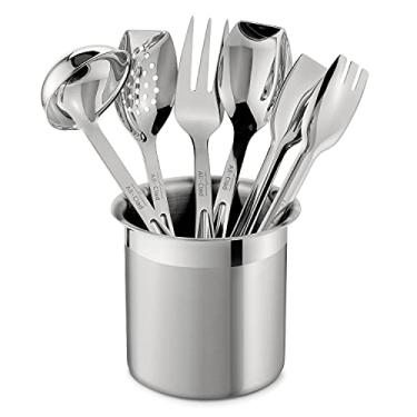 Imagem de All-Clad Utensílios de cozinha de aço inoxidável especializados, conjunto de ferramentas de 5 peças com suporte de utensílios de cozinha, hacks de cozinha prata