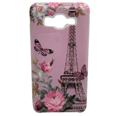 Imagem de Capa Celular Compatível com Samsung Galaxy J2 Prime SM-G532MT / Gran Prime SM-G530 Com Suport Para Dedos (Lilás Paris Borboletas)