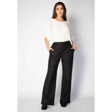 Imagem de Calça Pantalona Viscose Reta Embuá Preta - M-Veste do 40 ao 42-Feminino