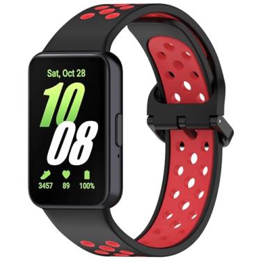 Imagem de Eiavike Pulseira esportiva de silicone para Samsung Galaxy Fit 3 pulseira de reposição porosa respirável em dois tons para Galaxy Fit 3 2024 SM-R390 mulheres e homens (preto vermelho)