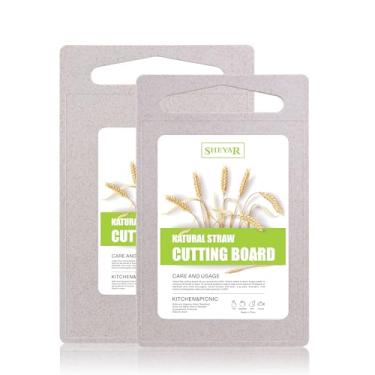 Imagem de Zzsbrm Tábua de corte de 2 peças para cozinha, tábua de corte de fibra de palha de trigo, segura para máquina de lavar louça, com sulcos de suco para carne, vegetais, alça de fácil aderência,