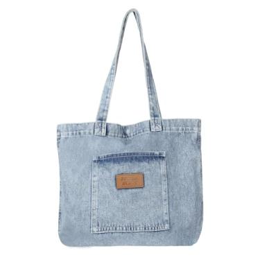 Imagem de Bolsa de ombro feminina jeans perfeita para compras no trabalho, bolsa Hobo, Azul claro