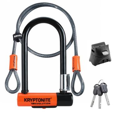 Imagem de Kryptonite Evolution Mini-7 Bike U-Lock com cabo, trava em U para bicicleta resistente antirroubo, manilha de 13 mm e cabo de segurança de 10 mm x 4 pés de comprimento com suporte de montagem e chaves