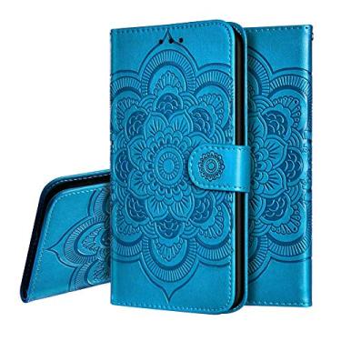 Imagem de OOPKINS Capa de couro PU para Google Pixel 6 Mandala design em relevo capa de telefone flip notebook carteira compartimento para cartão suporte magnético capa para Google Pixel 6 mandala azul LD
