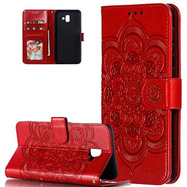 Imagem de Capa para Galaxy J6 Plus da Asdsinfor com estilosa capa carteira avançada, compartimento para cartões de crédito com suporte para capa flip de couro PU à prova de choque para Samsung Galaxy J6 Plus / J6 Plus 2018 / J6 Prime Sunflower Red LD