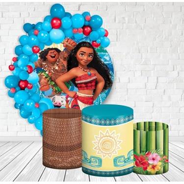 Imagem de Kit Decoração Festa de Aniversário Master Painel Redondo 1,50 + Trio de Capas de Cilindro Moana 1